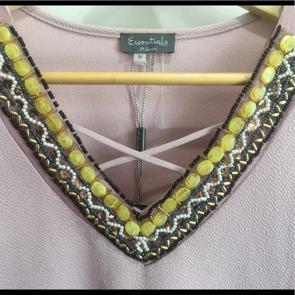 Essentials by Milano Beaded Long Sleeve Top sz M - Picture 2 of 6